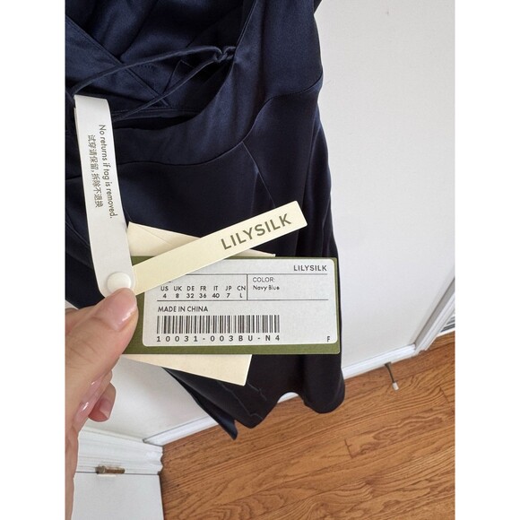 Lilysilk Back Tie 100% Mulberry Silk Maxi Dress Navy Blue Size 4 - Picture 8 of 9